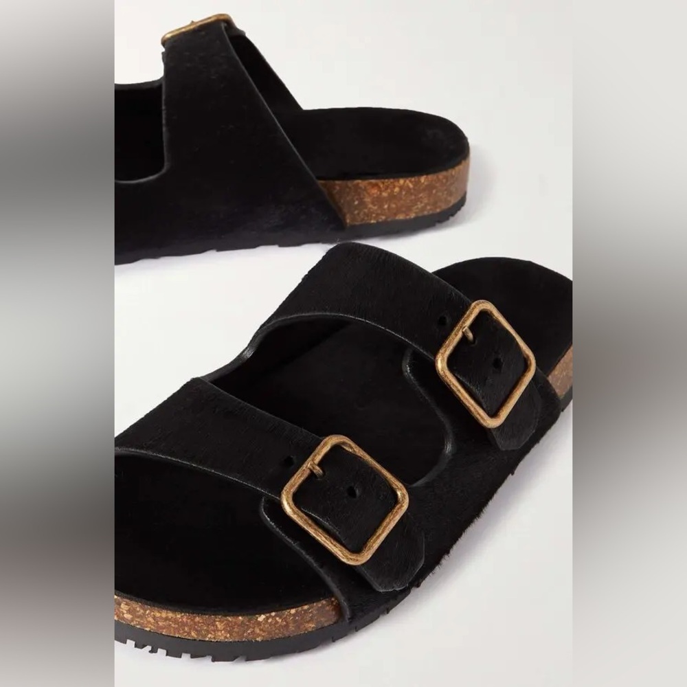 NEW Saint Laurent YSL Jimmy Calf Hair Pony Sandals in Black